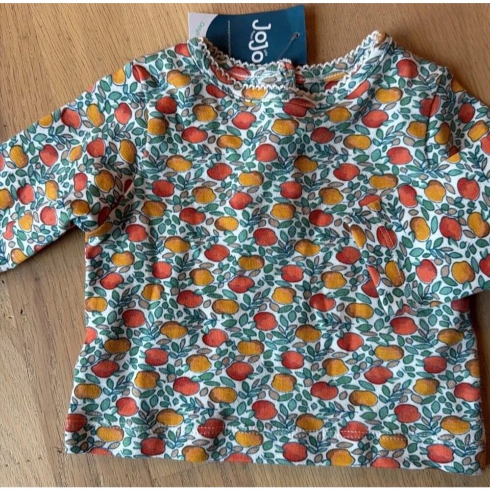 Jojo Maman Bebe Top Peaches Apples 0-3 Months Infant Baby Cotton